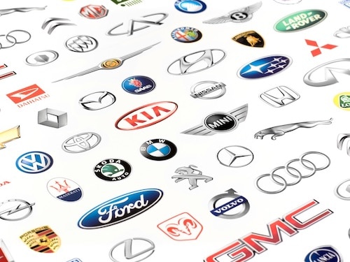 Set of famous car manufacturers logos.